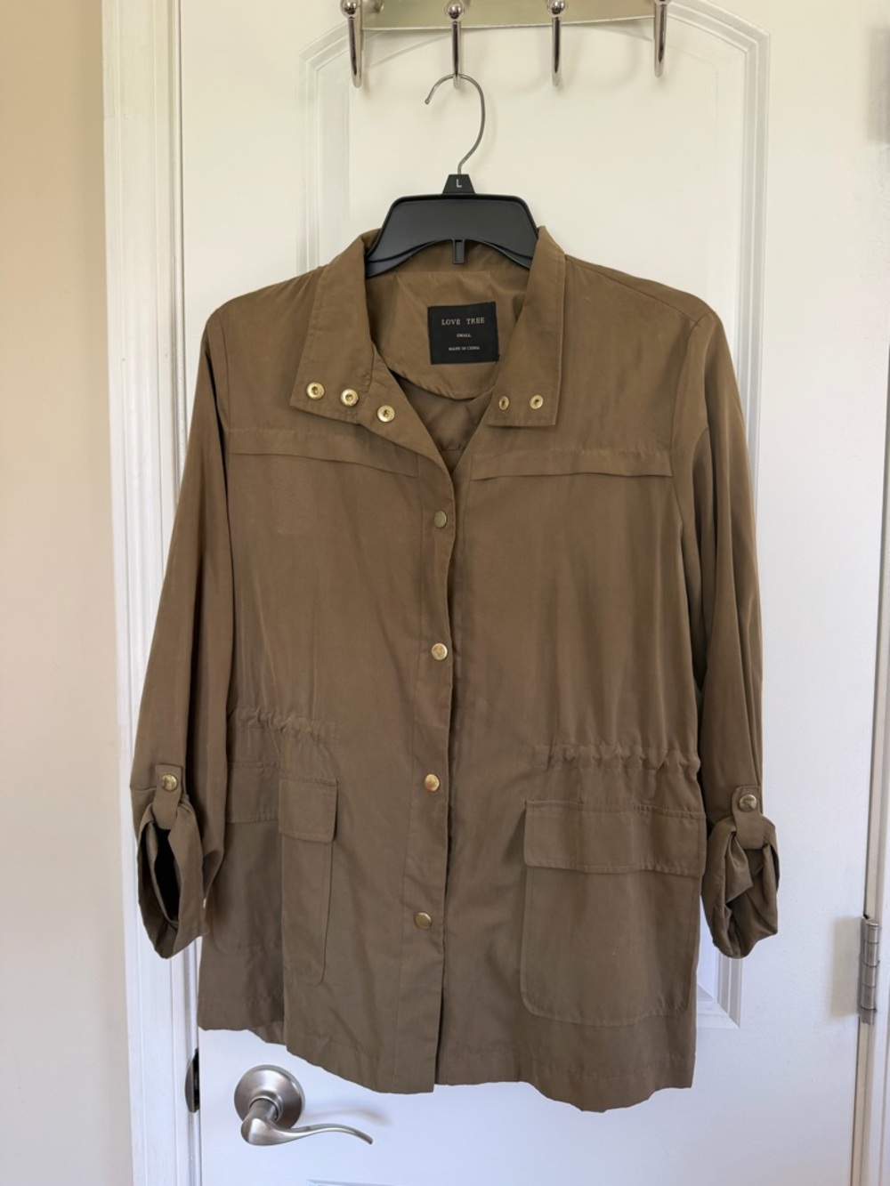 Love Tree Olive Green Utility Jacket with Snap Front